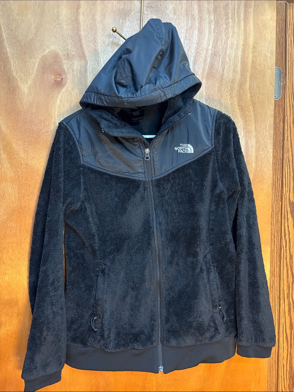 The North Face Black Hooded Teddy Jacket with Quilted Yoke